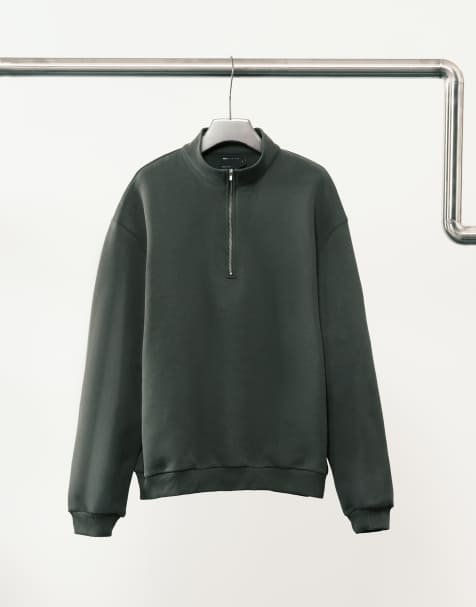 ASOS DESIGN - Premium - Mørkegrøn sweatshirt med halv lynlås i kraftigt stof på 400 gsm - view 1