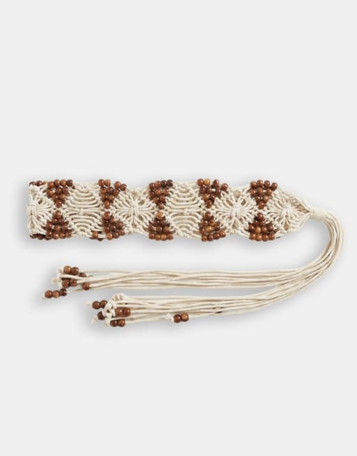 ASOS DESIGN – Premium – Naturfärgat, vävt skärp med pärlor och makramé, 5 av 7