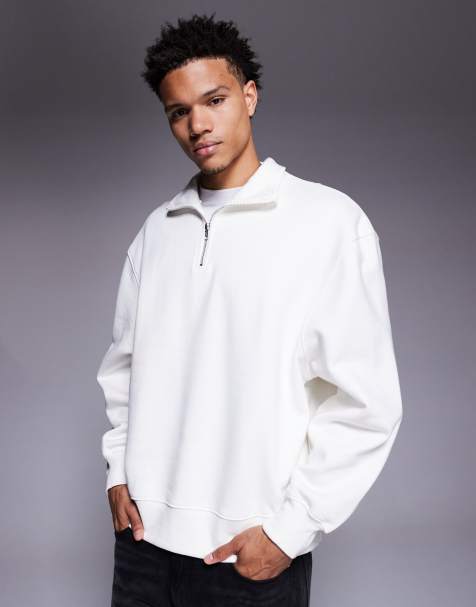 ASOS DESIGN – Premium – Naturvit, kraftig sweatshirt i oversized fit med kvartslång dragkedja, 400gsm - view 1