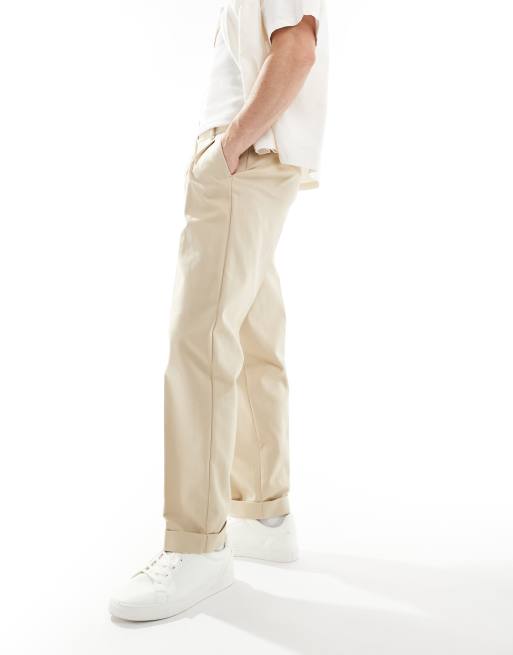 ASOS DESIGN - Premium - Nette oversized chinobroek van katoen met toelopende pijpen in stone