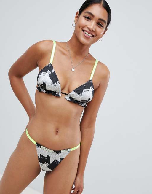 ASOS DESIGN Premium Newspaper Print Bra, Pant, Short and Kimono Set