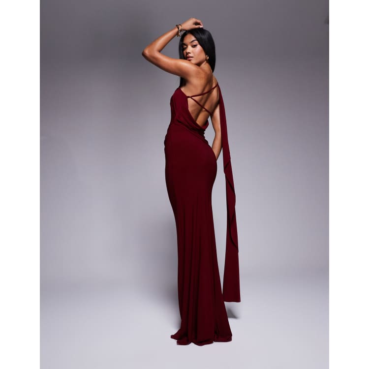 ASOS DESIGN Premium one shoulder drape detailing maxi dress