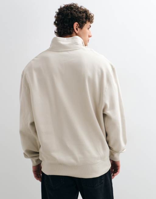 ASOS DESIGN premium oversize bluza z krótkim zamkiem w kolorze beżowym, 2 z 5