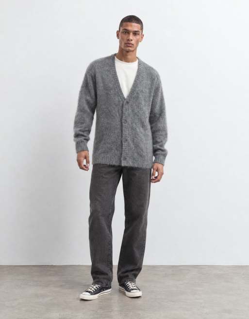 ASOS DESIGN premium oversize dzianinowy kardigan z moheru w kolorze szarym, 9 z 9
