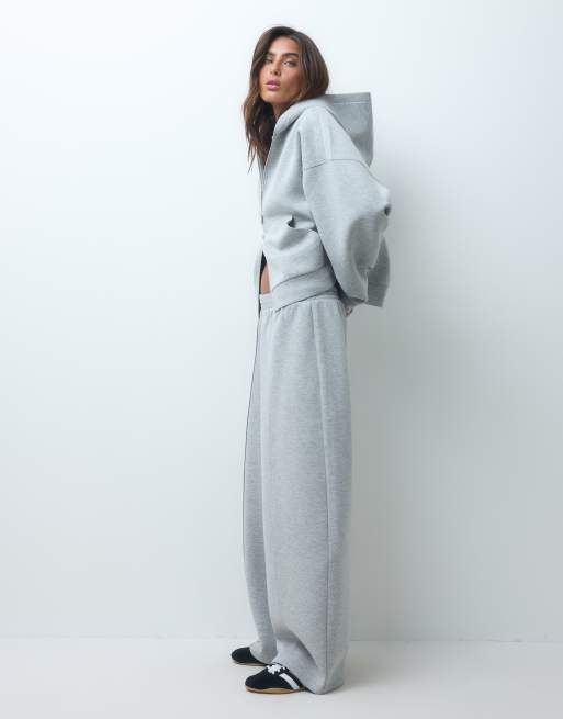 ASOS DESIGN Premium oversize huvtröja med dragkedja i gråmelerad scuba-liknande tyg, 2 av 5