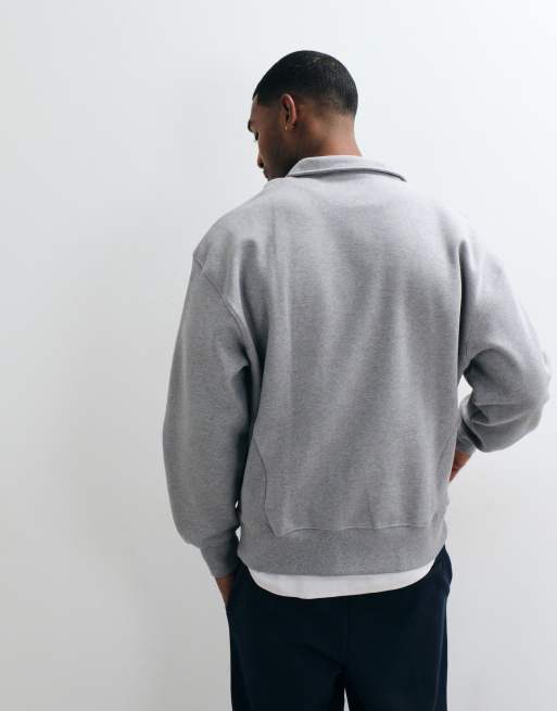 ASOS DESIGN Premium Oversize-Sweatshirt aus schwerem 400 g/m²-Material mit kurzem Reißverschluss in Graumeliert, 5 von 5