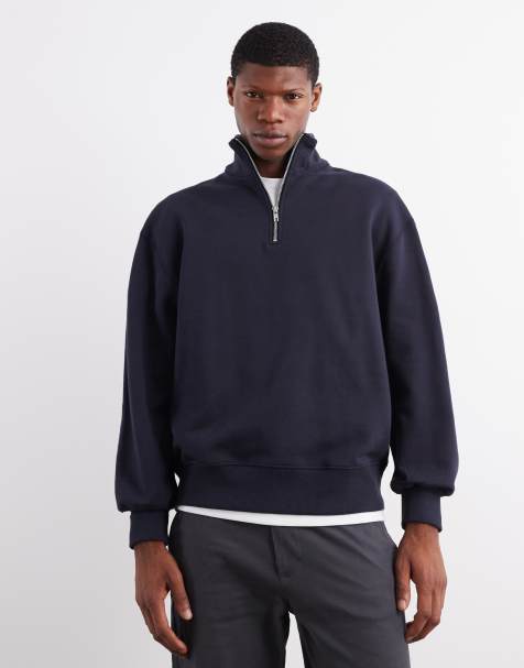 ASOS DESIGN – Premium – Oversize-Sweatshirt aus schwerem Stoff in Marineblau mit kurzem Reißverschluss, 400 g/m² - view 1