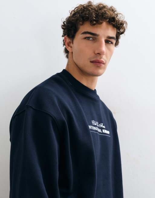 ASOS DESIGN Premium-Oversize-Sweatshirt mit Brustprint in Marineblau, 5 von 10