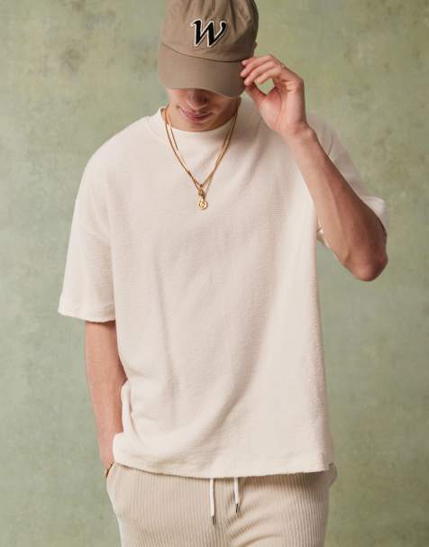 ASOS DESIGN – Premium – Oversize-T-Shirt in Creme mit Strukturmuster - view 1