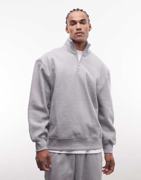 ASOS DESIGN premium oversized 1/4 zip sweatshirt 400gsm in grey marl - GREY - GREY - view 1