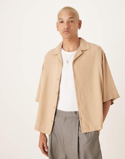 ASOS DESIGN - Premium - Oversized beige skjorte med firkantet pasform og reverskrave - view 1