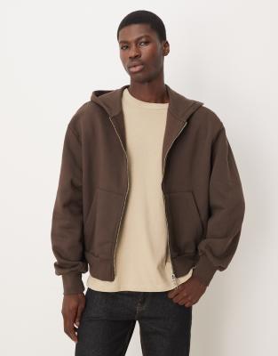 Asos Design Premium Oversized Boxy Heavyweight Zip Up Hoodie In Brown