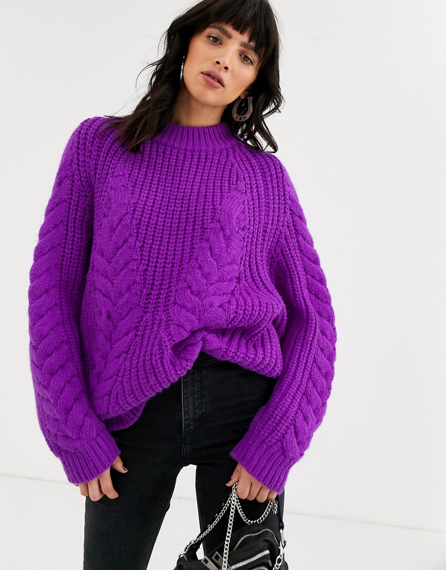 Asos Design Premium Oversized Cable Sweater-purple