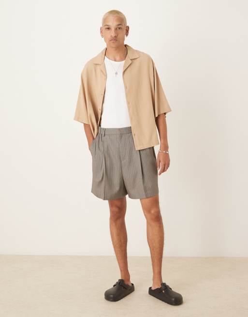 ASOS DESIGN premium oversized camp collar boxy shirt in beige