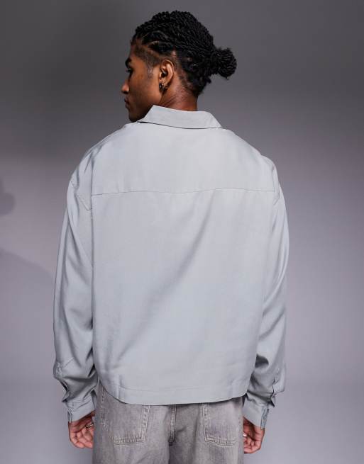 ASOS DESIGN premium oversized cropped shirt in gray