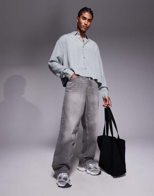 ASOS DESIGN premium oversized cropped shirt in gray