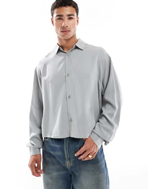 ASOS DESIGN premium oversized cropped shirt in grey - view 1