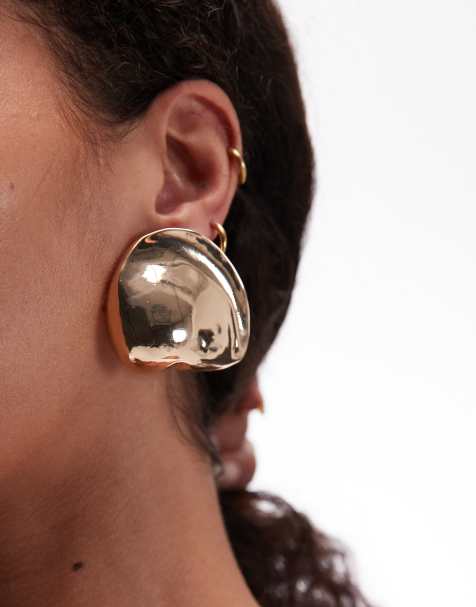 ASOS DESIGN - Premium - Oversized formstøbte øreringe med 14 k guldbelægning - view 1