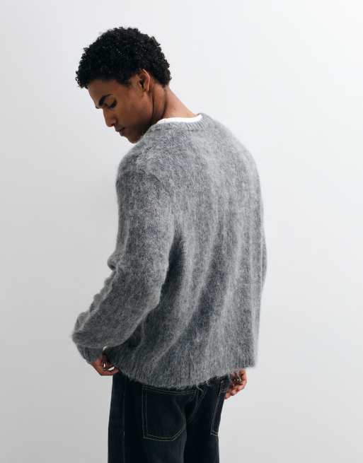 ASOS DESIGN premium oversized gebreid mohairvest in grijs, 5 van 9