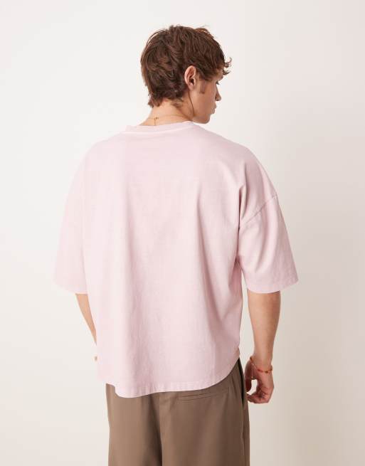 ASOS DESIGN premium oversized heavyweight boxy t-shirt with print in washed pink , 2 of 4