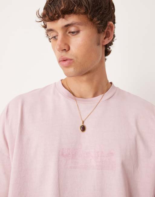 ASOS DESIGN premium oversized heavyweight boxy t-shirt with print in washed pink , 3 of 4