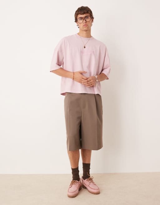 ASOS DESIGN premium oversized heavyweight boxy t-shirt with print in washed pink , 4 of 4