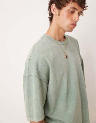 ASOS DESIGN premium oversized heavyweight t-shirt in washed green - view 1