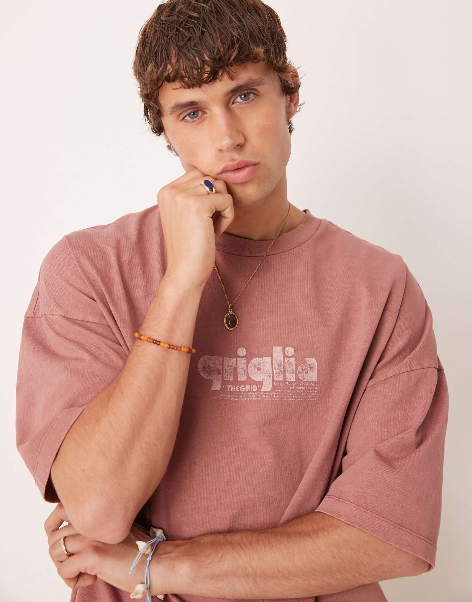 Футболка ASOS DESIGN premium oversize heavyweight с принтом в стиранном коричневом цвете 