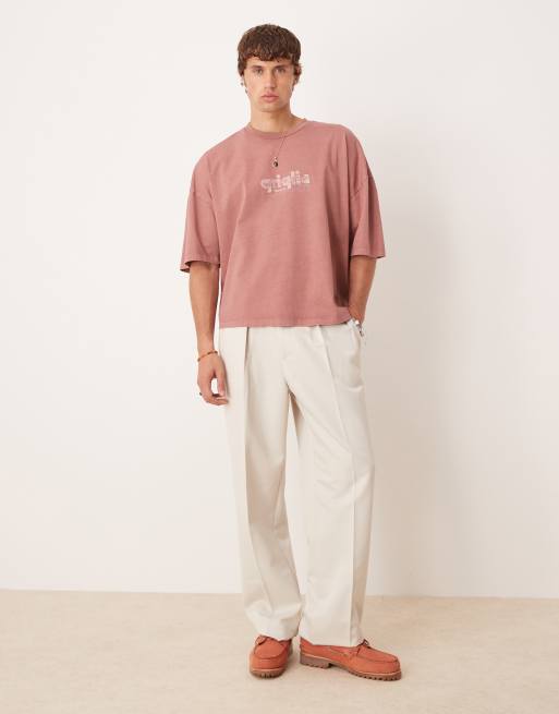 ASOS DESIGN premium oversized heavyweight t-shirt with print in washed brown , 3 of 4