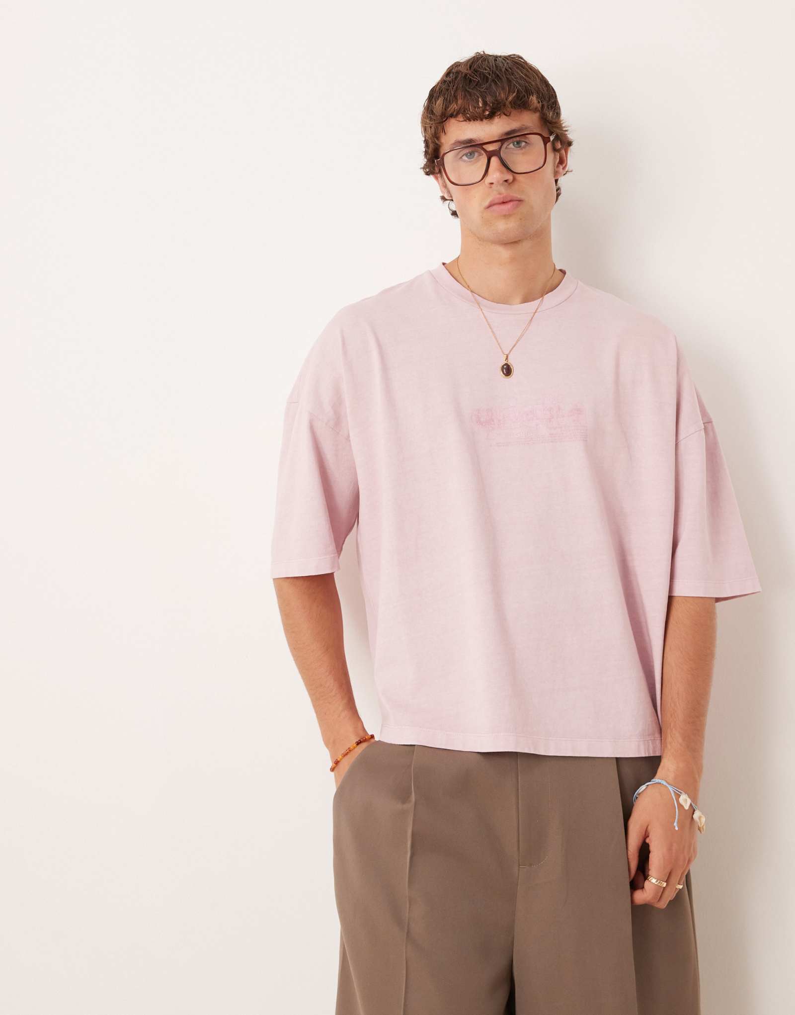 Футболка ASOS DESIGN premium oversize heavyweight с принтом в стиранном розовом цвете 