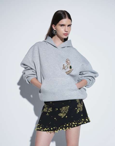 ASOS DESIGN Premium oversized hoodie in grijze mêlee van scuba-achtige stof - view 1