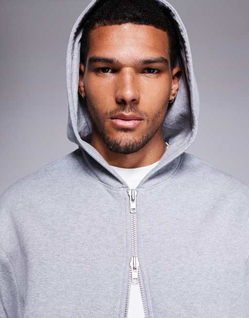 ASOS DESIGN - Premium - Oversized hoodie van zware 400gsm stof met rits in gemêleerd grijs, 3 van 5