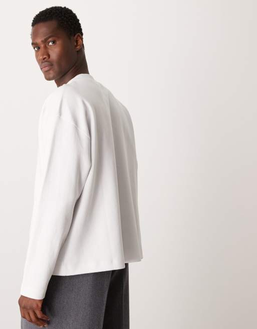 ASOS DESIGN - Premium - Oversized interlock recht T-shirt met lange mouwen en hoge hals in wit, 4 van 4