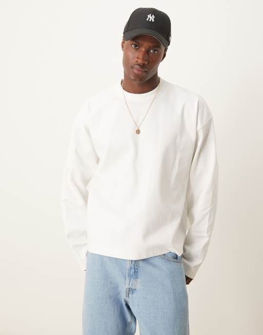 ASOS DESIGN - Premium - Oversized interlock recht T-shirt met lange mouwen in wit