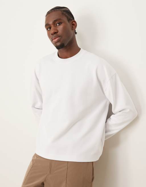 ASOS DESIGN - Premium - Oversized interlock recht T-shirt met lange mouwen in wit