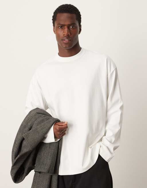 ASOS DESIGN - Premium - Oversized interlock T-shirt met lange mouwen van 300g/m² zware stof in wit