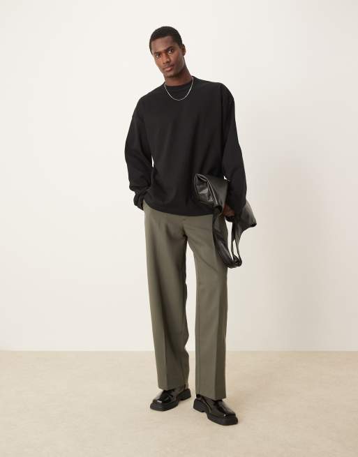 ASOS DESIGN - Premium - Oversized interlock T-shirt met lange mouwen van 300g/m² zware stof in zwart