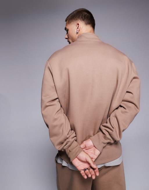 ASOS DESIGN - Premium - Oversized og beige sweatshirt med kvart lynlås i kraftigt 400 gsm-stof, 3 af 4