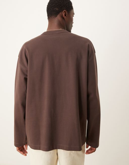 ASOS DESIGN - Premium - Oversized og langærmet brun T-shirt med sømdetaljer , 4 af 4