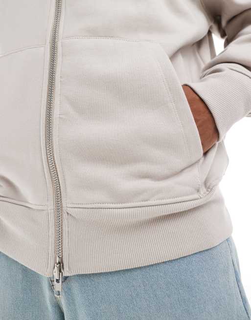 ASOS DESIGN - Premium - Oversized og lys gråbeige hættetrøje med lynlås i kraftigt 400 gsm-stof, 3 af 4