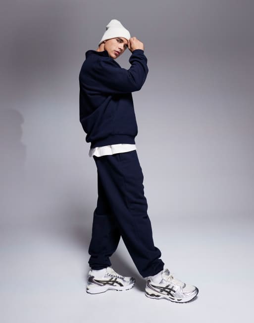 ASOS DESIGN - Premium - Oversized og marineblå joggingbukser i kraftigt 400 gsm-stof