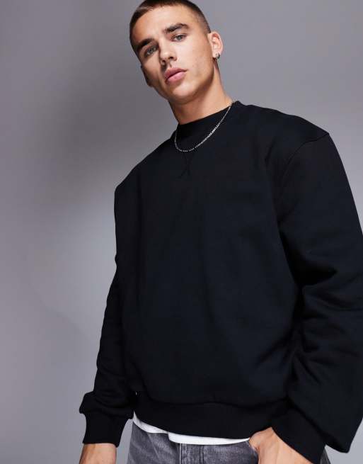ASOS DESIGN - Premium - Oversized og sort sweatshirt med firkantet pasform i kraftigt 400 gsm-stof