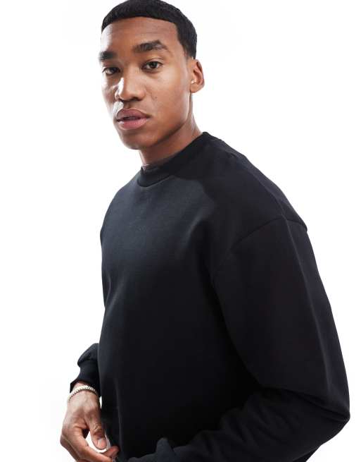 ASOS DESIGN - Premium - Oversized og sort sweatshirt med firkantet pasform i kraftigt 400 gsm-stof