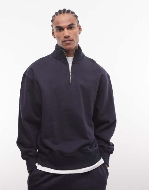 ASOS DESIGN premium oversized quarter zip sweatshirt in 400 gsm navy - view 1