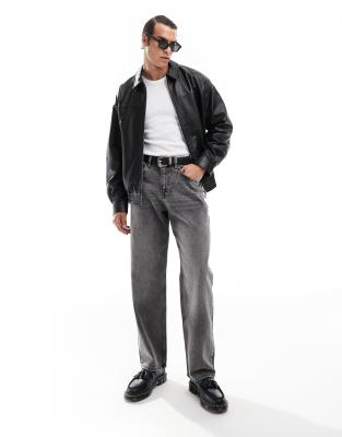 ASOS DESIGN ASOS DESIGN Premium oversized real leather harrington jacket in black