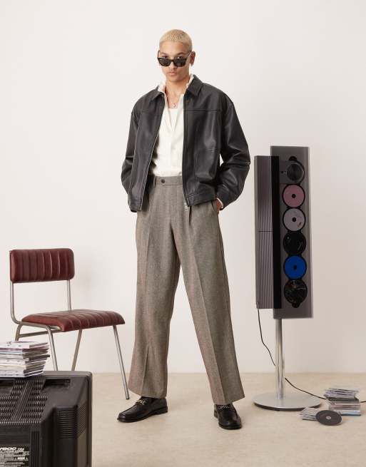 ASOS DESIGN premium oversized real leather harrington jacket in black, 2 of 4