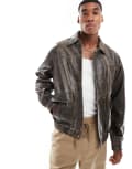 [ASOS DESIGN] ASOS DESIGN premium oversized real leather washed bomber jacket in brown XL BROWN