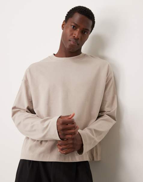 ASOS DESIGN - Premium - Oversized recht T-shirt met lange mouwen van 300gsm zware stof in stone - view 1
