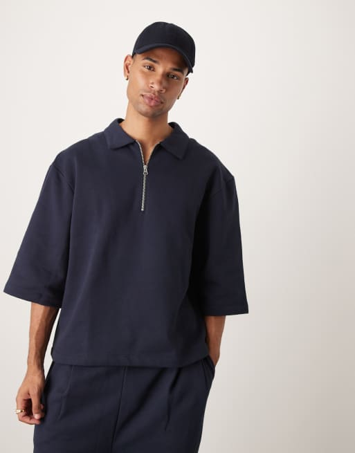 ASOS DESIGN premium oversized short sleeve heavyweight sweatshirt in navy