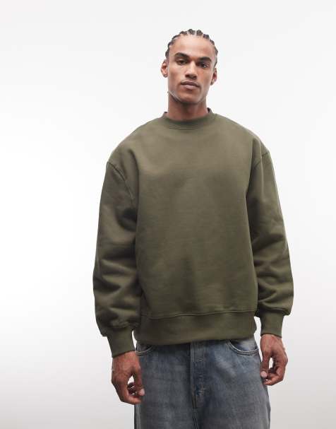 ASOS DESIGN premium oversized sweatshirt in 400 gsm khaki - KHAKI - view 1